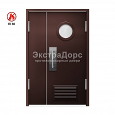 Маятниковая противопожарная утепленная дверь полуторная EI 30 ДОП-EI30 с решеткой ДП29