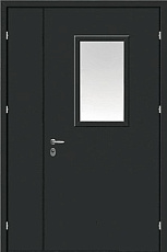 Герметичная противопожарная дверь черного цвета со стеклом
