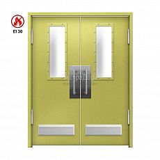 Маятниковая противопожарная дверь остекленная EI 30 ДО-02-EI30 с решеткой ДП37