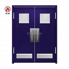 Маятниковая противопожарная дверь остекленная EI 30 ДО-02-EI30 с решеткой ДП40