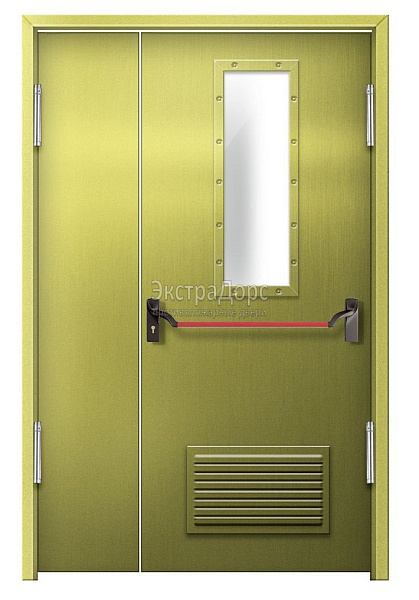 Противопожарная дверь EI 60 дымогазонепроницаемая стальная со стеклом, антипаникой и решеткой в Москве  купить