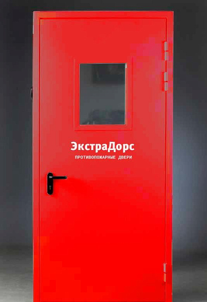 Противопожарная дверь красная с остеклением