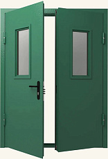 Герметичная дверь огнестойкая зеленая со стеклом двупольная