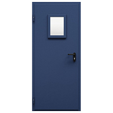 Герметичная огнестойкая дверь со стеклом синего цвета