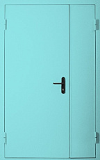 Шумоизоляционная противопожарная дверь голубого цвета полуторная