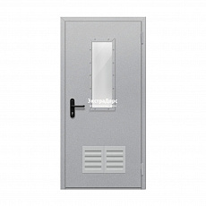 Дверь противопожарная металлическая однопольная EI 60 ДО-01-EI-60 остеклённая с решёткой и прямоугольным окном