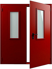 Герметичная дверь противопожарная красная со стеклом