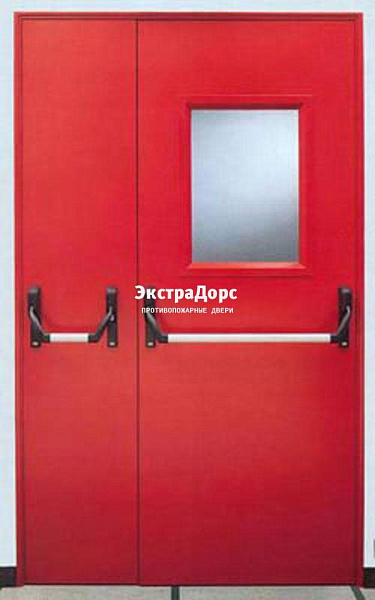 Противопожарная дверь красная двупольная с антипаникой