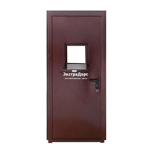 Противопожарная дверь беспороговая с люком коричневая