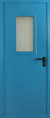 Герметичная дверь противопожарная голубого цвета однопольная
