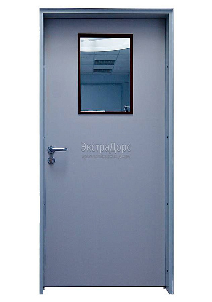 Дверь противопожарная металлическая однопольная EI 30 газодымонепроницаемая со стеклом в Москве  купить
