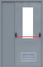 Противопожарная дверь полуторная дымогазонепроницаемая с антипаникой со стеклом EI-30 ДП-260