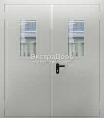 Двупольная огнестойкая дверь ДМП-01-60 с простой ручкой и стеклом