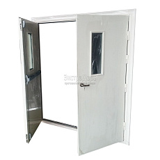 Двупольная огнестойкая дверь с порошковым покрытием EIW 60 двупольная стальная с остеклением