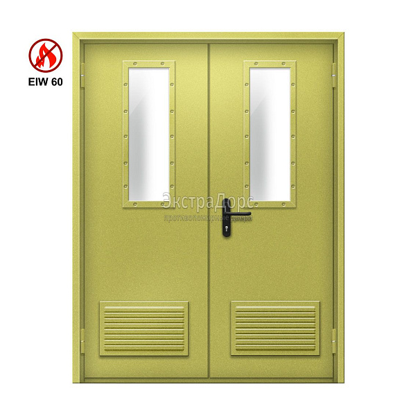 Двупольная огнестойкая дверь с решетками EIW 60 ДОП-02-EIW-60 ДП43 двупольная остекленная
