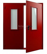 Двухстворчатая огнеупорная дверь EIW 60 красная со стеклом