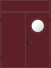 Противопожарная дверь с фрамугой коричневая с остеклением