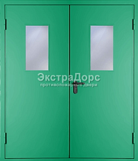 Двупольная утепленная огнестойкая дверь EI 90 ДМП-01-60 двупольная зеленая металлическая входная