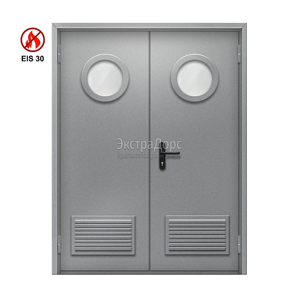 Двупольная огнестойкая дверь с двумя решетками EI 30 ДПМ-02-EI30 ДП81 двупольная остекленная