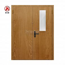 Противопожарная дверь EI 30 ДОП-02-EI30 ДП11 двупольная остекленная с МДФ с прямоугольным окном